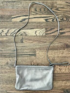 Rough & Tumble Metallic Silver Crossbody Clutch with Detachable Wrist Strap
